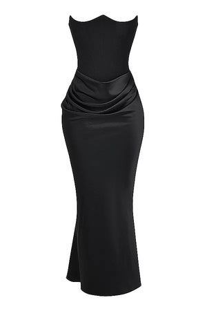 Rosalie - Vestito Lungo Satinato con Corsetto e Drappeggio