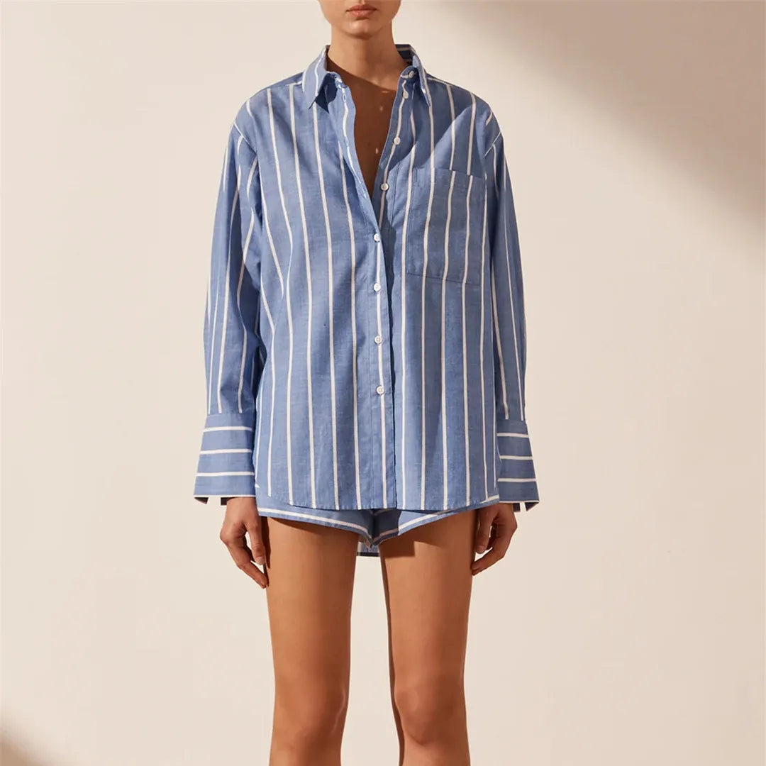 Set in Cotone a Righe Elegante - Camicia e Pantaloncini