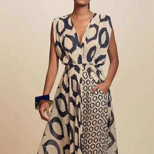Vestito Boho Lungo Donna con Tasche – Stampa Etnica Elegante e Taglio Fluido