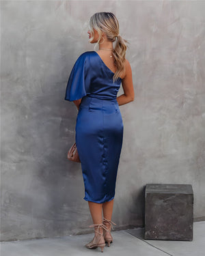 Vestito Midi Asimmetrico Satinato Elegante
