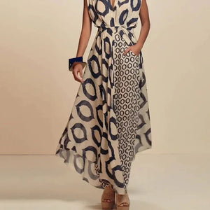 Vestito Boho Lungo Donna con Tasche – Stampa Etnica Elegante e Taglio Fluido