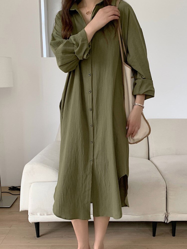 Vestito Camicia Midi Ivy Lungo in Lino