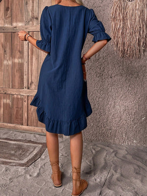 Vestito Corto con Maniche 3/4 a Volant