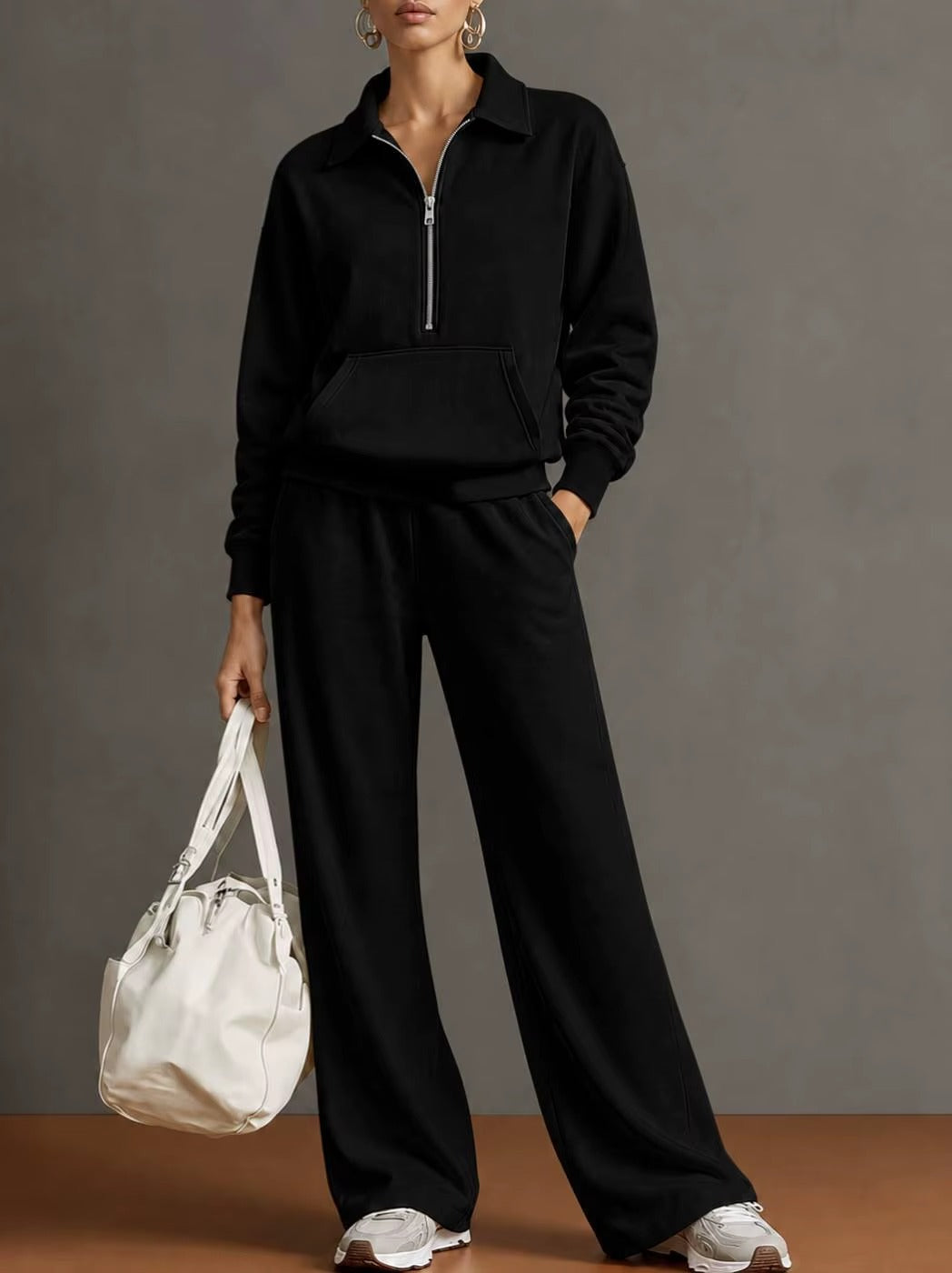 Completo Donna con Felpa con Colletto e Pantaloni a Gamba Larga – Comfort Casual e Stile Moderno – Noemi