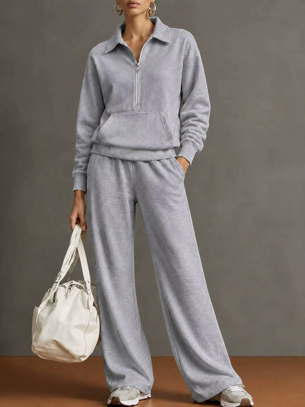 Completo Donna con Felpa con Colletto e Pantaloni a Gamba Larga – Comfort Casual e Stile Moderno – Noemi