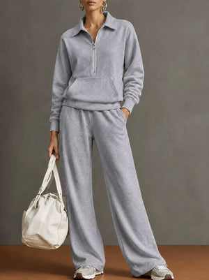 Completo Donna con Felpa con Colletto e Pantaloni a Gamba Larga – Comfort Casual e Stile Moderno – Noemi