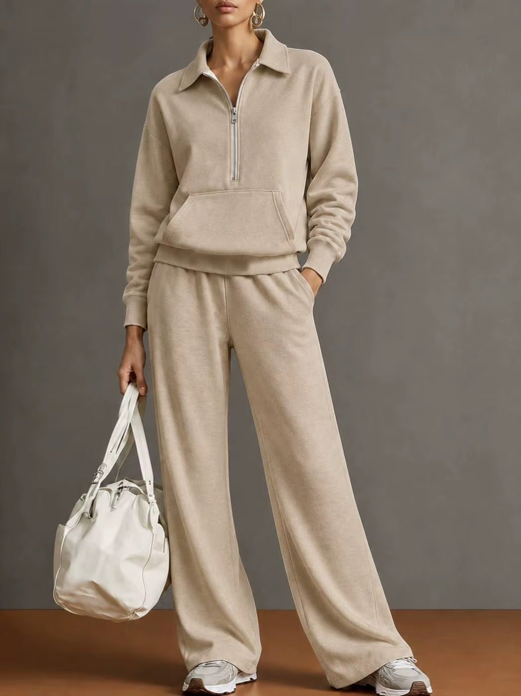 Completo Donna con Felpa con Colletto e Pantaloni a Gamba Larga – Comfort Casual e Stile Moderno – Noemi