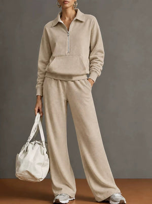 Completo Donna con Felpa con Colletto e Pantaloni a Gamba Larga – Comfort Casual e Stile Moderno – Noemi