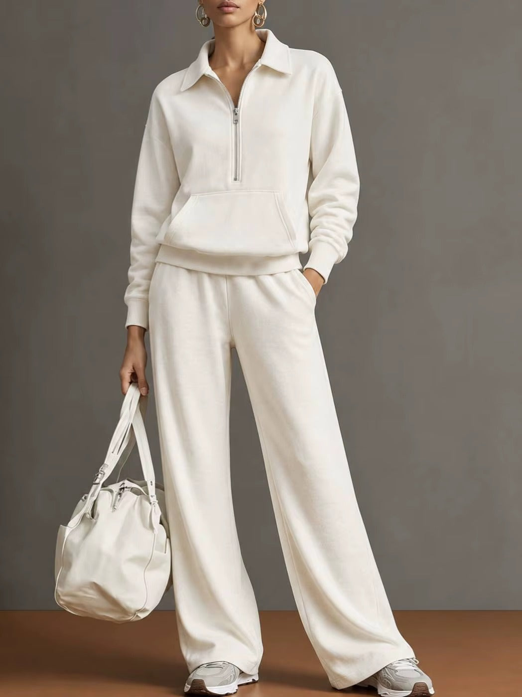 Completo Donna con Felpa con Colletto e Pantaloni a Gamba Larga – Comfort Casual e Stile Moderno – Noemi
