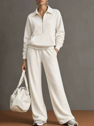 Completo Donna con Felpa con Colletto e Pantaloni a Gamba Larga – Comfort Casual e Stile Moderno – Noemi