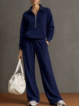 Completo Donna con Felpa con Colletto e Pantaloni a Gamba Larga – Comfort Casual e Stile Moderno – Noemi