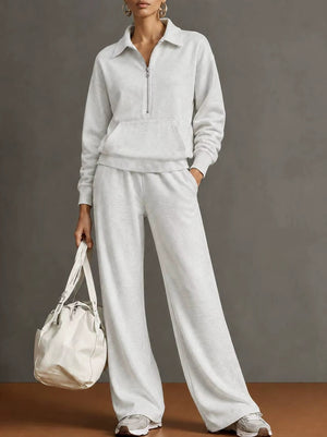 Completo Donna con Felpa con Colletto e Pantaloni a Gamba Larga – Comfort Casual e Stile Moderno – Noemi