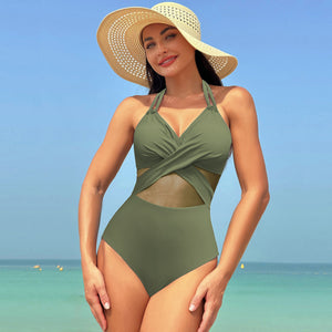 Costume Intero Modellante con Incrocio e Tulle