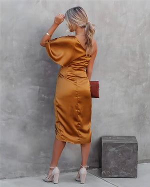 Vestito Midi Asimmetrico Satinato Elegante