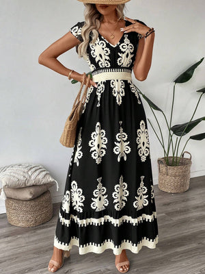 Sofia – Vestito Lungo Donna con Stampa Chic e Vita Elasticizzata