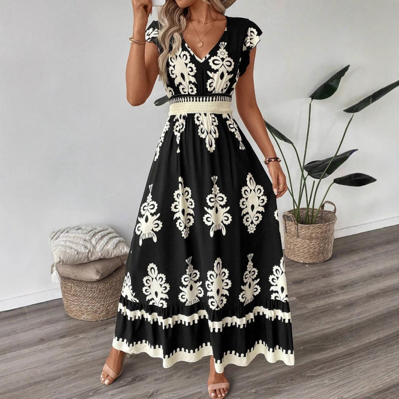 Sofia – Vestito Lungo Donna con Stampa Chic e Vita Elasticizzata