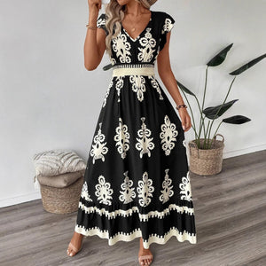 Sofia – Vestito Lungo Donna con Stampa Chic e Vita Elasticizzata
