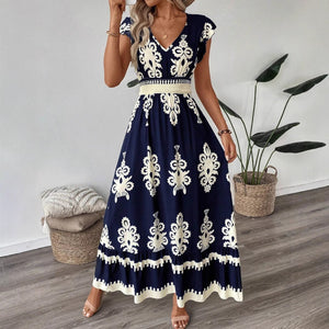 Sofia – Vestito Lungo Donna con Stampa Chic e Vita Elasticizzata