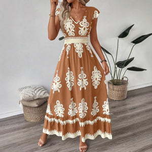 Sofia – Vestito Lungo Donna con Stampa Chic e Vita Elasticizzata