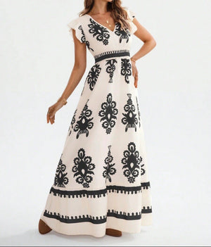 Sofia – Vestito Lungo Donna con Stampa Chic e Vita Elasticizzata