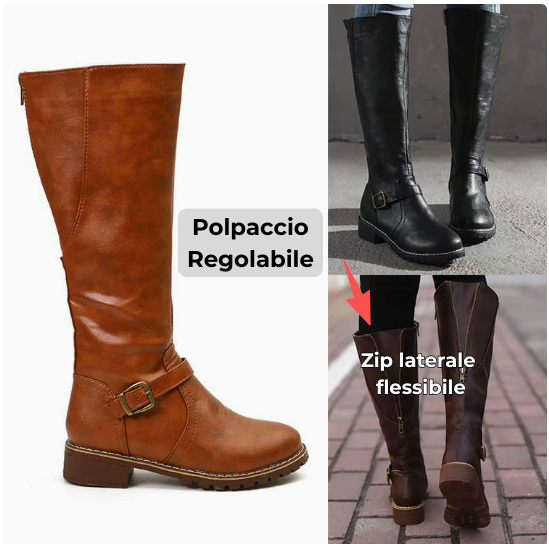 Stivali Donna Eleganti in Ecopelle con Zip – Tacco Basso e Comfort Quotidiano – Elena