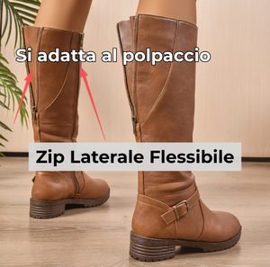 Stivali Donna Eleganti in Ecopelle con Zip – Tacco Basso e Comfort Quotidiano – Elena