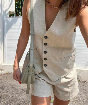 Completo Gilet e Shorts Sartoriale Misto Lino