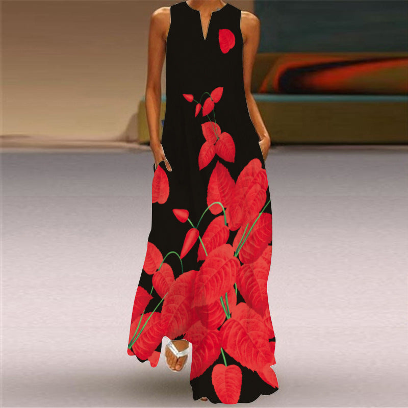 Valentina – Vestito Lungo Donna Elegante con Tasche e Stampa Colorata