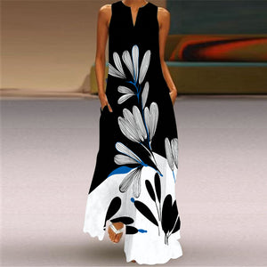 Valentina – Vestito Lungo Donna Elegante con Tasche e Stampa Colorata