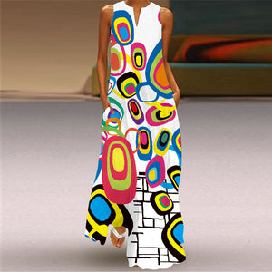 Valentina – Vestito Lungo Donna Elegante con Tasche e Stampa Colorata