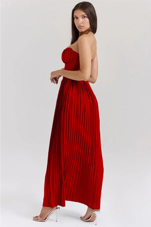 Verona – Vestito Lungo Plissettato Elegante con Corpetto Strutturato