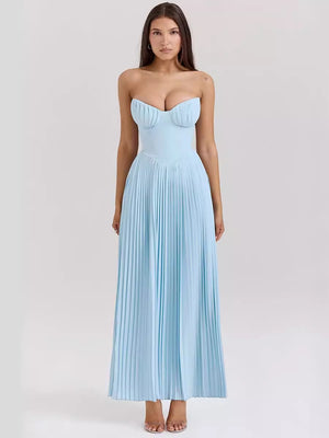 Verona – Vestito Lungo Plissettato Elegante con Corpetto Strutturato
