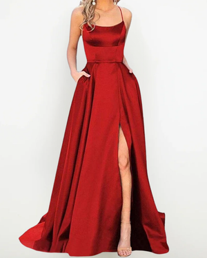 Vestito Elegante in Raso con Spacco – Abito da Cerimonia Lungo e Femminile