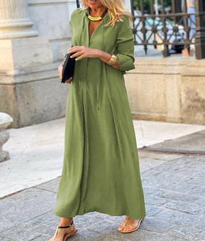 Vestito Lungo Donna Elegante – Abito Fluido a Maniche 3/4 in Tinta Unita