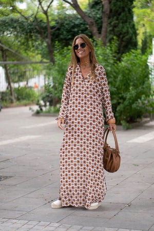 Vestito Lungo Donna Stampa Geometrica – Comodo, Estivo e Casual Chic