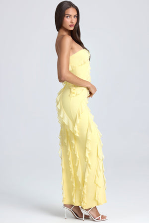 Vestito Lungo con Balze e Senza Spalline