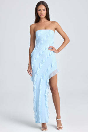Vestito Lungo con Balze e Senza Spalline