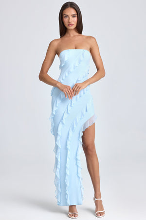 Vestito Lungo con Balze e Senza Spalline