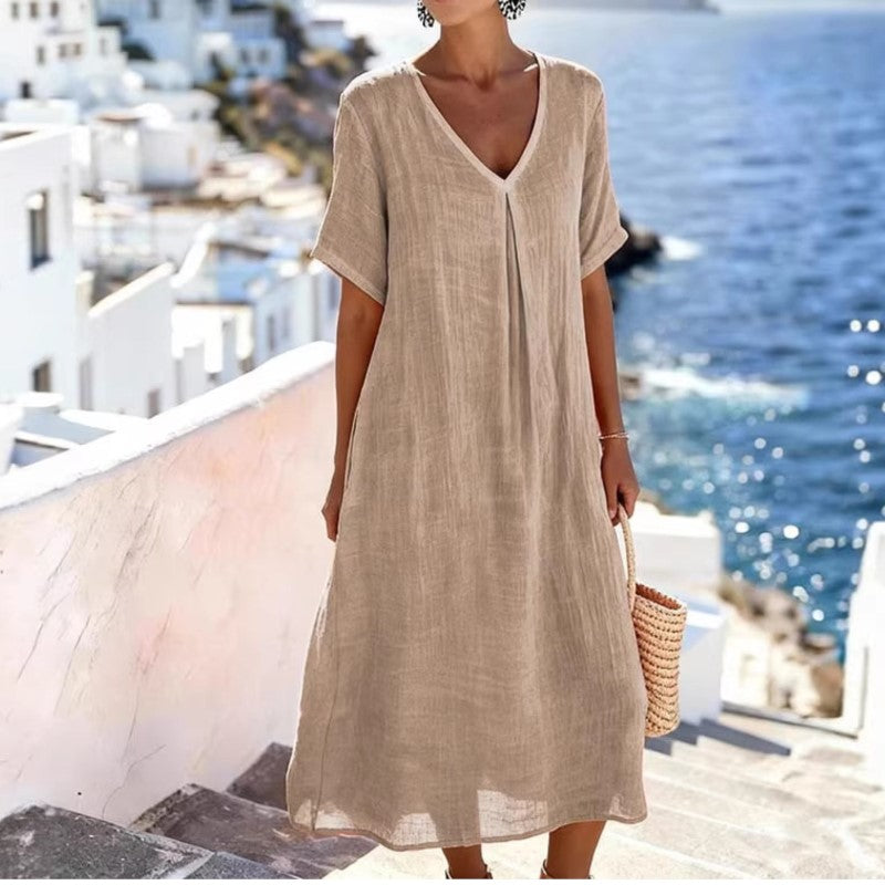 Vestito Lungo Estivo Donna Per Vacanze e Tempo Libero - Fresco e Fluido con Scollo a V - Martina