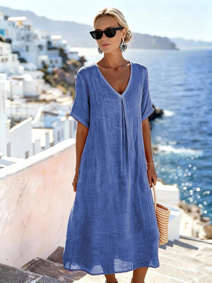 Vestito Lungo Estivo Donna Per Vacanze e Tempo Libero - Fresco e Fluido con Scollo a V - Martina
