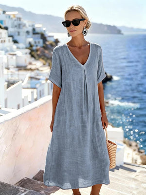 Vestito Lungo Estivo Donna Per Vacanze e Tempo Libero - Fresco e Fluido con Scollo a V - Martina