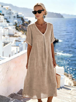 Vestito Lungo Estivo Donna Per Vacanze e Tempo Libero - Fresco e Fluido con Scollo a V - Martina