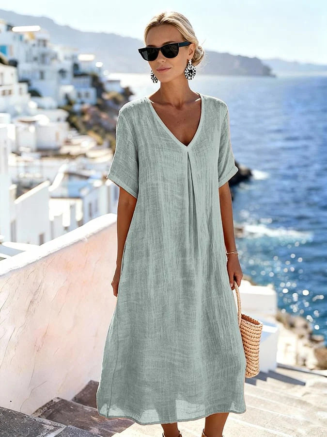 Vestito Lungo Estivo Donna Per Vacanze e Tempo Libero - Fresco e Fluido con Scollo a V - Martina