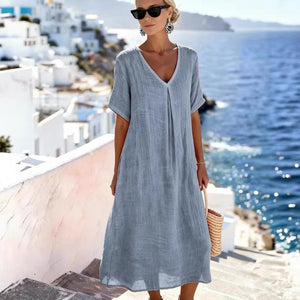 Vestito Lungo Estivo Donna Per Vacanze e Tempo Libero - Fresco e Fluido con Scollo a V - Martina