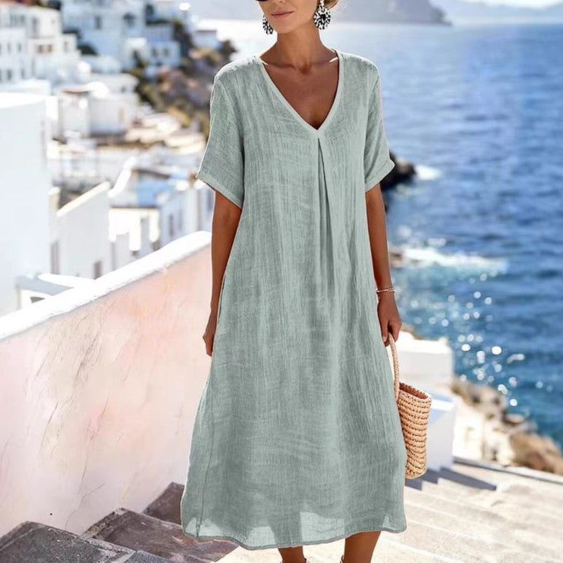 Vestito Lungo Estivo Donna Per Vacanze e Tempo Libero - Fresco e Fluido con Scollo a V - Martina