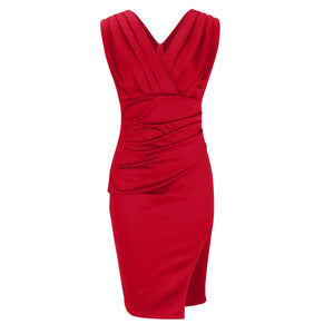 Vestito Midi Elegante Isa – Scollo a V Drappeggiato e Spacco Laterale