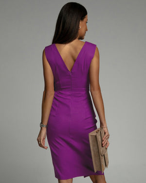 Vestito Midi Elegante Isa – Scollo a V Drappeggiato e Spacco Laterale