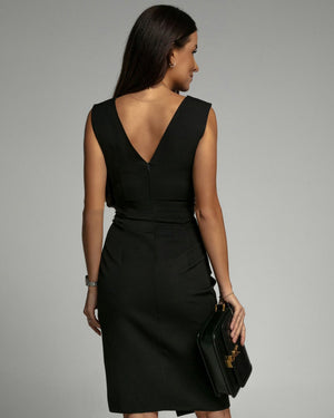 Vestito Midi Elegante Isa – Scollo a V Drappeggiato e Spacco Laterale