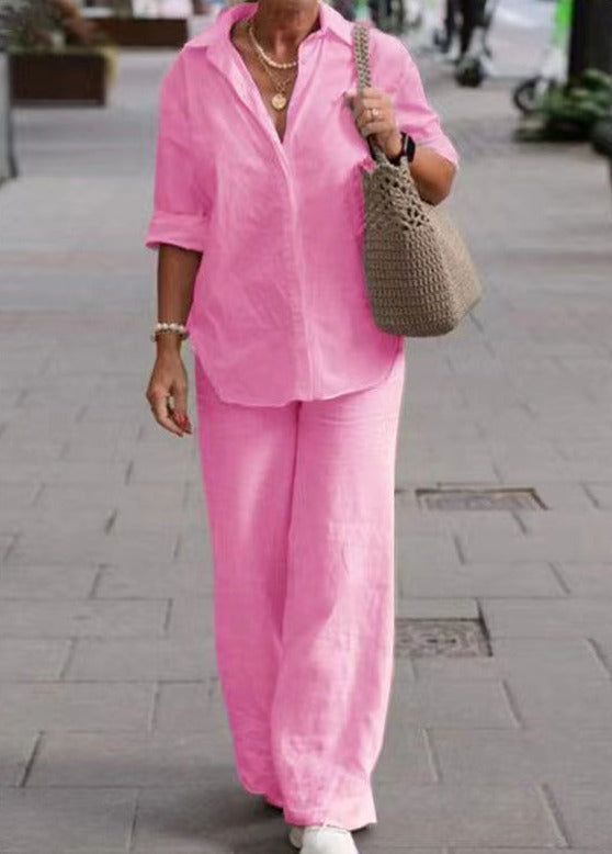 Completo Donna Livia – Camicia e Pantaloni in Cotone e Lino, Fresco e Comodo