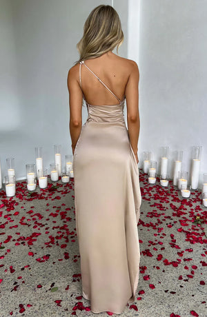 Vestito Lungo Elegante Satinato con Spacco